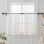 VISIONTEX White Sheer Voile Curtains, Decorative Leaves Embroidery Faux Linen Rod Pocket Window Drapes for Home Kitchen, Living Room and Bedroom 26 x 36 Inch, Set of 2 Curtain Panels