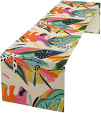 Colorful Flower Table Runner,Abstract Flower Blossom Botanical Pattern Print Tablecloth Burlap for Hotel Indoors Outdoor Dining Room Kitchen Table Decor, 13x36in