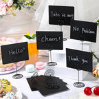 TecUnite 24 Pack Mini Chalkboard Signs, 4"x3" Small Table Place Cards with Metal Stand and 2 Marker Pens Food Labels for Party Buffet, Tabletop Blackboard Signs Name Tags for Wedding Bakery(Black)