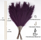 EVODIS Pampas Grass Decor Tall, 43"/110cm Faux Pampas Grass 6 Stems Large Pompass Grass Branches Tall Bulk Boho Flower Arrangement for Home Room Wedding Party Decor(Purple)