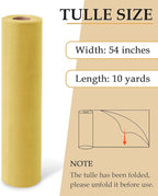 Tulle Fabric Roll, 54" x 10 Yards (30FT) Tulle for Wedding Decorations Tutu Party Backdrop Baby Shower Table Skirts Christmas Gift Wrapping (Antique Gold)