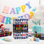 Birthday Wrapping Paper Roll - 30 Inch X 33 Feet - Reversible Metallic Foil Navy Blue Party Hat Theme Boy Gift Wrap Paper Blue Polka Dot Men Present Sheet for Kid Birthday, Party, Holiday, Celebration
