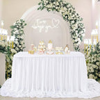 White Table Skirt for Rectangle Tables 14FT Chiffon Sheer Tablecloth for Birthday Party Sweetheart Cake Table Decoration