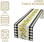 Lemon Table Runner,Black Buffalo Plaid Lemon Table Runner Farmhouse Style Spring Summer Home Kitchen Dinding Room Table Decoration 13x36 Inch