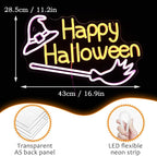 Happy Halloween Neon Sign Witch Hat Neon Sign Dimmable Broom Led Wall Decor Neon Lights Halloween Decorations for Home Spooky Party Kids Room