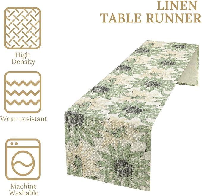 Chrysanthemum Vintage Floral Table Runner, Elegant Yellow Sunflower Spring Summer Elegant Pattern Artichokes Flower Table Runner for Party Kitchen Dining Living Room Decor, 13x60 Inch
