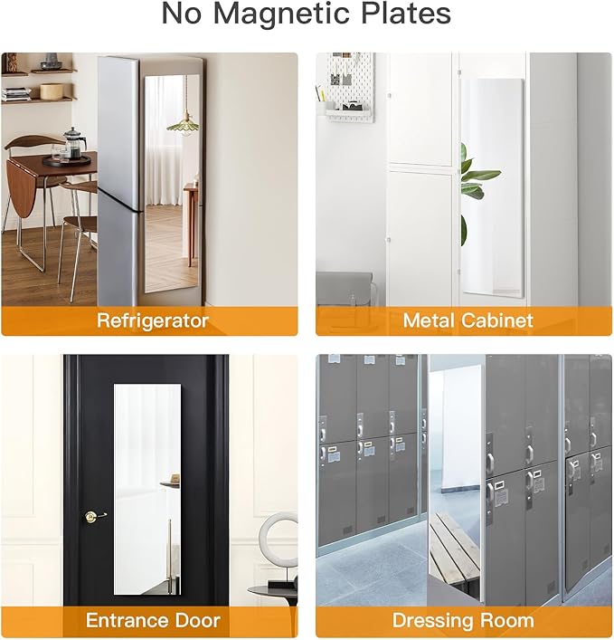 47"x12" Magnetic Mirror Lightweight Full-Length Mirror | Strong Adhesion, Easy Installation | Suitable for Refrigerators, Glass Walls, Wooden Doors, and More | 8.2kg Ultra-Strong Support | Black