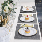 N9R 100PCS Gold Plastic Plates, 10.25 inch White Disposable Dinner Plate with Gold Rim, Heavy Duty Plates for Party Wedding and Birthday