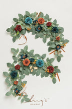 Ling's moment 2Pack 2ft Artificial Flowers Garland Teal Blue & Terracotta Lantern Flower Centerpieces Wedding Aisle Decor Chair Flowers Arch Floral for Pew Signs DIY Table Wall Window Decoration