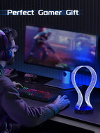 Light Up Headphone Stand with 16 Color Lights, PCB Pattern Acrylic Headset Stand with 1 USB and 1 Type-C Charging Ports, Gifts for Gamers Men and Music Lovers