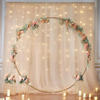 10×10ft Champagne Tulle Backdrop Curtain with Lights String for Parites, Sheer Photo Curtain Backdrop Drapes for Wedding Party Photography Backgrounds