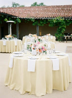 12 Pack 120 Inch Round Tablecloth, Beige Polyester Fabric Table Cloth for Round Table, Washable Tablecover for Wedding Party Dining Buffet Banquet Restaurant and Camping