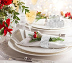Diamond Pearls12cs Napkin Rings Rhinestone Crystal Glass Framed Napkin Holder Handmade Serviette Buckles for Christmas, Easter, Thanksgiving Day Wedding Banquet Home Party Decoration Dining Table
