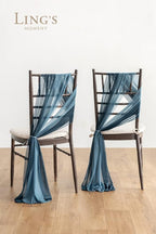 Ling's moment Wedding Chair Sashes Cover Aisle Decorations Draping Fabric Wrinkle-Free with Tie 16 Pcs Dusty Blue & Navy for Party Ceremony Reception Floral Arrangement Banquet Outdoor Decor