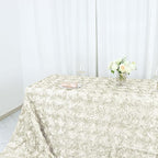 Efavormart 90"x156" Wholesale Rectangle Table Cover Ivory Grandiose Rosette 3D Satin Tablecloth for Wedding Party Event Decoration