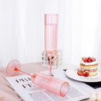 Ciaell 24 Pack Pink Plastic Champagne Flutes - 6oz Ribbed Disposable Champagne Glasses - Pink Vintage Mimosa Glasses with Long Stem, Elegant & Lightweight for Weddings and Party