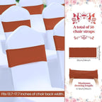 Kinlop 50 Pcs Spandex Chair Sashes Bows Chair Bands Slider Sashes for Covers Elastic Bands Ties Without Buckle Decorations for Wedding Party Events Ceremony Birthday(Terracotta)
