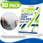 Aheroi Acrylic Sign Holder 8.5 x 11, 30Pcs Plastic Sign Holder 8.5 x 11 Standing, Clear Paper Holders Acrylic Paper Document Holders, Plastic Stands Flyer Display,Office School Table Supplies