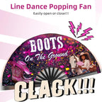 Boots on The Ground Hand Fan,2 Pack Clacking Fans for Line Dancing Folding Hand Classic,13'' Large Where Them Fans at Line Dance Popping Fan for Dance,Festival,Performance,Party