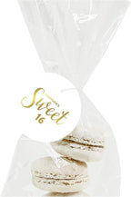 Andaz Press Personalized Round Circle Birthday Gift Tags, Metallic Gold Ink, Sweet 16 Birthday, 24-Pack, Custom Made Name, Not Gold Foil