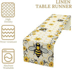 Bee Sunflower Table Runner, Farmhouse Orange Honeycomb Vintage Spring Summer Flowers Print Table Cover for Party Wedding Home Kitchen Dining Table Decor, 13x120inch