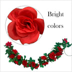 2 Pack Artificial Rose Vine Garland Fake Roses Flowers Plants Vines Hanging Floral Leaves Decoration for Wedding Party Table Garden Arch Wall Home Room Decor(Red)
