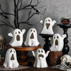 Wesiti 6 Pcs Ceramic Ghost Light up Halloween Decorations Indoor Small White Ghost Figurines Gothic Home Decor Spooky Statue Gift for Desk Tabletop Centerpieces Party Props