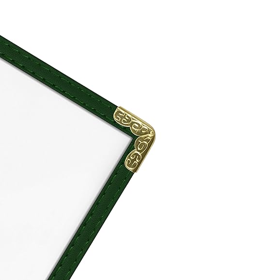 Goodsmart Restaurant Menu Covers – 25 Pack Green 4-Page/8-View 8.5" x 11", Side-Loading Vinyl Menu Holders with Clear Sleeves, Double-Stitched, Leather-Style Café Covers with Gold Corners