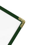 Goodsmart Restaurant Menu Covers – 25 Pack Green 10-View 8.5" x 11" Cafe Menu Holders, Side-Loading Vinyl Covers with Clear Sleeves, Plastic & Leather-Style Menu Covers with Gold Corners