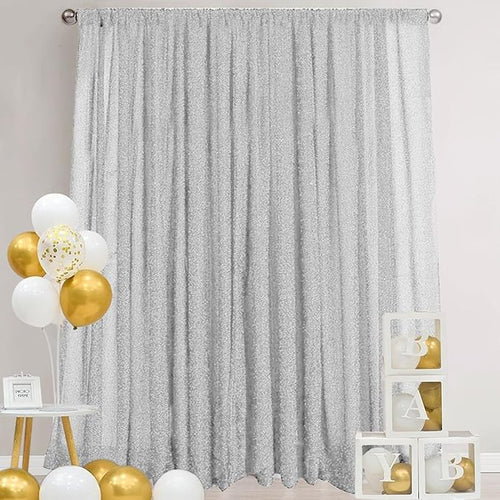 10FT x10FT Silver Metallic Spandex Backdrop, 1 Panel Glitter Sheer Photography Background, Stretchy Spandex Fabric for Wedding, Party, Baby Shower, Photo Booth Decor