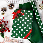 Burymento Green and White Dots Wrapping Paper, Reversible Pink Gift Wrap for Birthday, Valentines, Mothers day, Graduation, Wedding, Fathers day, Baby Shower, Christmas (17in x 32.8ft)