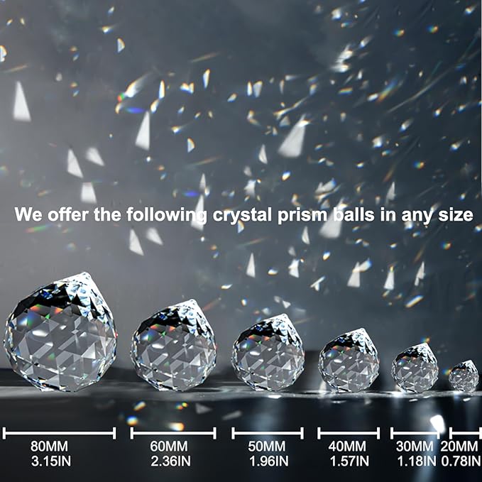 MerryNine 2 Pack Crystal Ball Prism Sun Shine Catcher Rainbow Pendants Maker, Hanging Crystals Prisms for Windows, for Feng Shui, for Gift (Clear) (40mm/1.57")