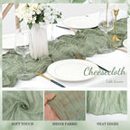 12 Pack Sage Green Cheesecloth Table Runner 10FT Rustic Gauze Fabric Cheese Cloth Table Runner for Wedding Bridal Baby Shower Table Decor 20 x 120 Inch Long Boho Sheer Birthday Party Table Decorations