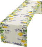 Floral Tulip Lavender Table Runner, Spring Watercolor Flower Plants Nature Butterfly Table Runner for Kitchen Dinner Living Room Home Party, 13x90 Inch