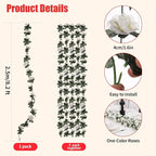 5 Pcs 41FT Flower Garland, Artificial Rose Garland Flowers Plants Fake Flower Hanging Rose Ivy, Birthday Party Valentine's Day Wedding Wall Arch Decor（White）
