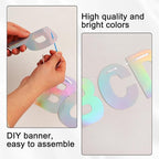 BEISHIDA 116 PCS A-Z Glitter Laser Silver DIY Letter Banner Kit Make Your Own Banner，Including 111 Letters and Numbers 3 Rope and 2 Threading Device,Customized for Birthday Graduation Wedding Party Decor