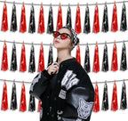 3P Metallic Fringe Tassel Banner Garland Foil Tinsel Streamer Wall Hanging Curtain Backdrop Banner for Parade Floats, Halloween Decorations, Christmas Day Party Decoration(Black red)