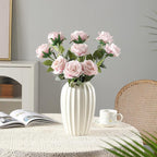 Tifuly Champagne Pink Roses Artificial Flowers - 12 Pcs Long Stem Silk Roses, Realistic Fake Roses with Stems for Bridal Bouquets, Home and Office DIY Decor