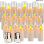 24-Pack Premium Flameless LED Candles - Elegant White & Clear Acrylic Pillar Design with Realistic Flickering Flame, Remote Control & Timer for Weddings, Christmas, Halloween & Home Decor