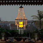Battery Operated Hanging Chandelier Outdoor Indoor, 28” Modern Acrylic Crystal Hanging Beaded Lantern with Led Candle Light, Pendant Lights Decor for a Gazebo, Garden, Backyard, Patio, Balcony, Porch