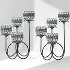 4 Arms Crystal Candelabra Tealight Holder - Tall 15.7 Inch Elegant Centerpiece with Crystal Pendant Bowls & Artistic Metal Stand for Wedding, Dining Table, Home Decor (2, Black)