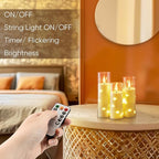 Homemory Flameless Candles with Embedded Star String Fairy Lights, Battery Operated Candles with Remote Control and Timer, Acrylic Flickering LED Candle for Fall Decor, Ivory, Set of 9, D2.2”xH5”6”7”