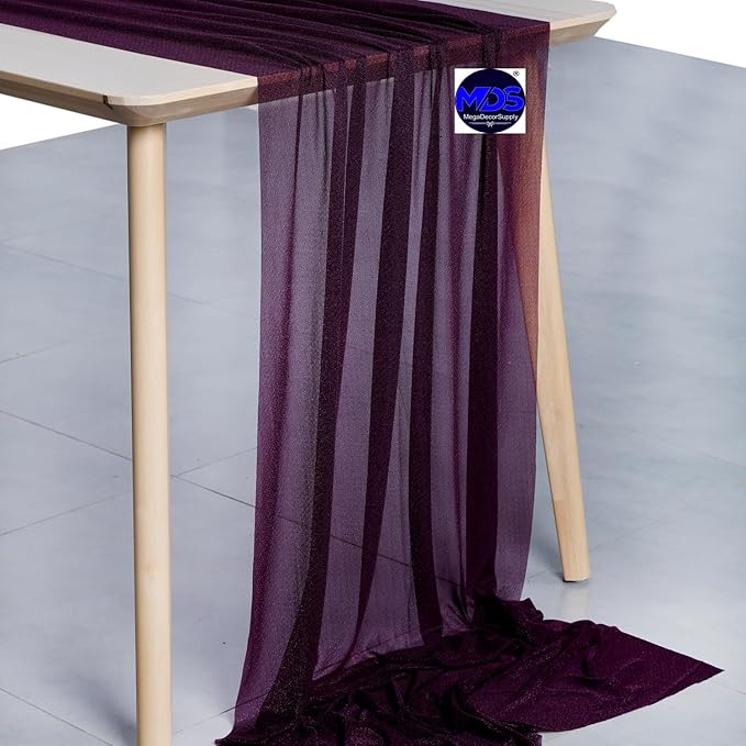 MDS Halloween Chiffon Table Runner - 10 Pack, 29 x 170 Inches, 14ft Each - Sheer Spooky Table Runners for Haunted House Parties, Trick-or-Treat Tables, Witchy Décor, Wedding & Events - Eggplant