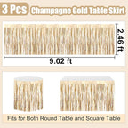 3 Pack 29 x108 Inch Champagne Gold Foil Fringe Table Skirts Metallic Banner for Tinsel Streamer Garland Backdrop for Parade Floats Wedding Thanksgiving Birthday Christmas New Year Party Decoration