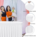 Nasitos White Table Skirt for 8 Foot Rectangle Tables, 4 Pack - 96 x 30 Inch - Stretch Spandex Fitted Table Clothes, Fabric Table Covers Cocktail Tablecloths for Party, Banquet, Birthday
