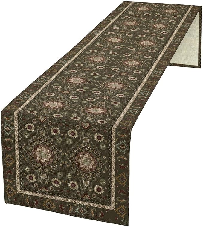 Vintage Boho Floral Table Runner, Rustic Country Farmhouse Brown Bohemia Flower Pattern for Home Kitchen Table Decor Dining Coffee Room Party Decor 13x36in