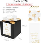 FEIYI 20 PCS Black Gift Boxes, 3 In 1 Favor Boxes with Floral Decor, White Thank You Tags Cupcake Containers Gift wrapping for Wedding, Baby Shower, Birthday, Decorations Party - 3.55x3.55x3.55