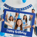 32 x 24 Inch Large Photo Booth Props Picture Frame Happy Birthday Party Frame DIY Cutouts Photo Booth Props Selfie for Party Supplies Favors (Horizontal,Blue White)
