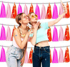 3P Hot Pink Orange LightPink Metallic Fringe Banner Garland Foil Tinsel Streamer Backdrop Banners for Parties, Wall Hanging Curtain Parade Floats,Graduation Decorations, Wedding Party Decoration