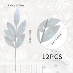 GREENTIME 12 Pack Artificial White Glitter Leaves 13" Fake Christmas Picks Decorative Glitter Sticks for Vase Christmas Tree DIY Wreath Crafts Fireplace Decor
